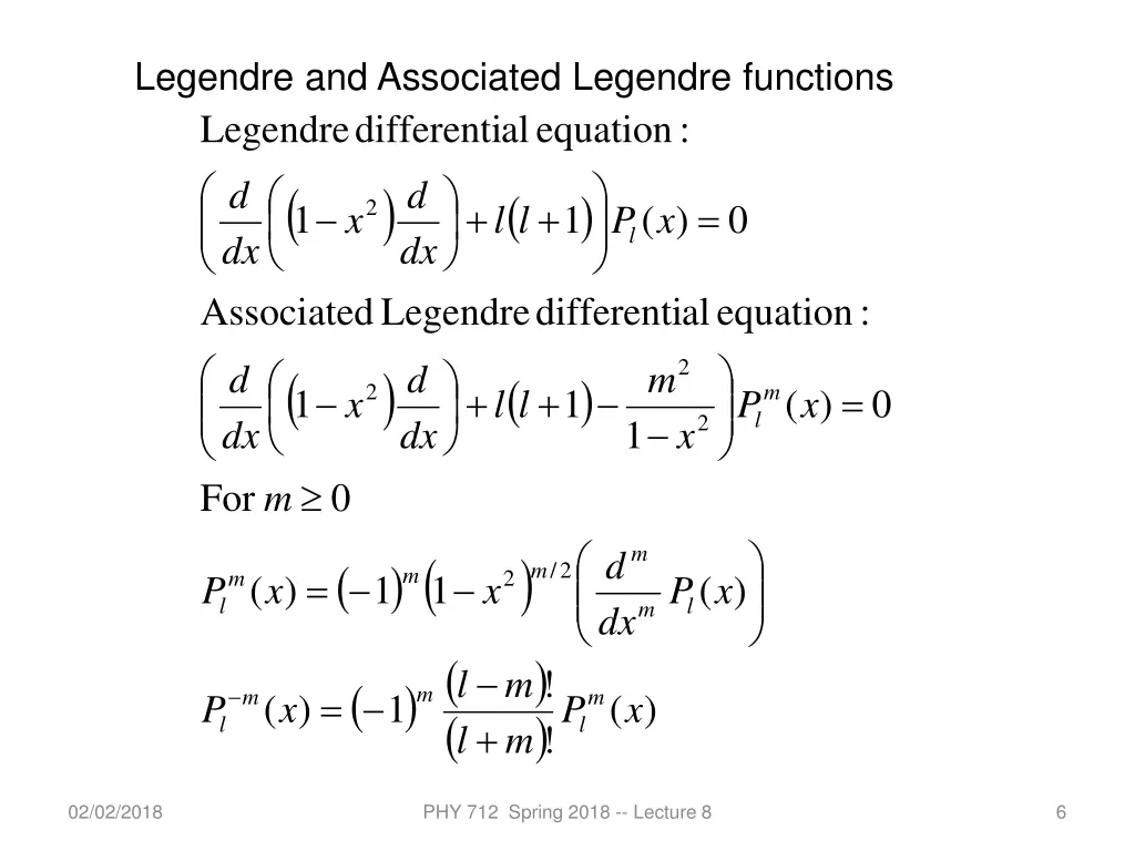 legendre and associated legendre functions