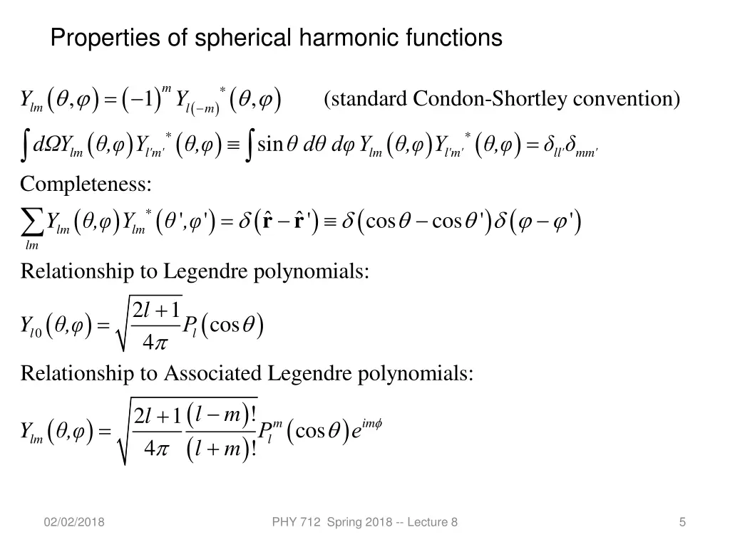 properties of spherical harmonic functions