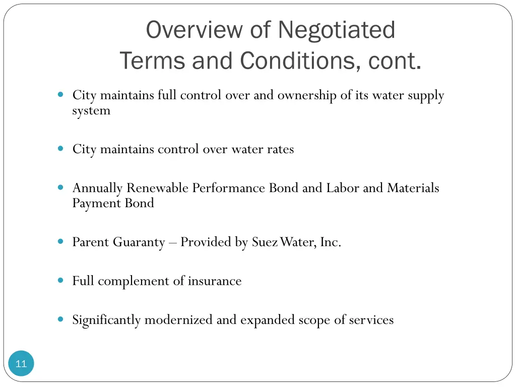 overview of negotiated terms and conditions cont