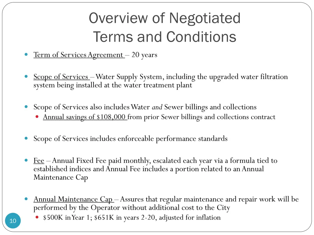 overview of negotiated terms and conditions