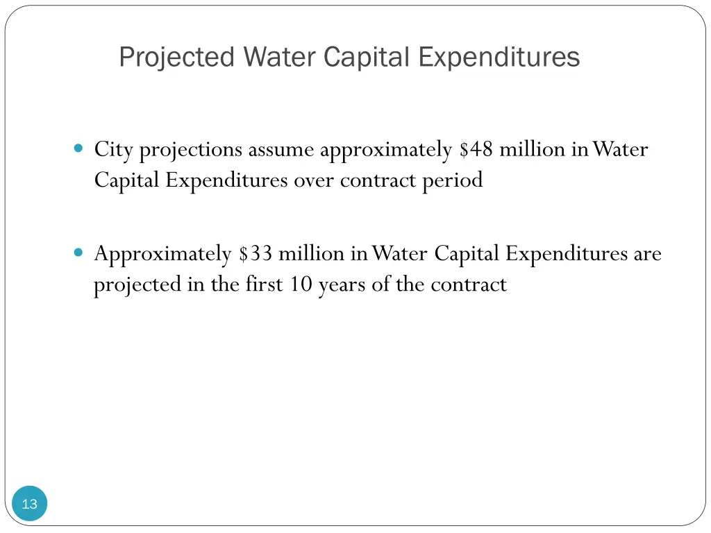 projected water capital expenditures