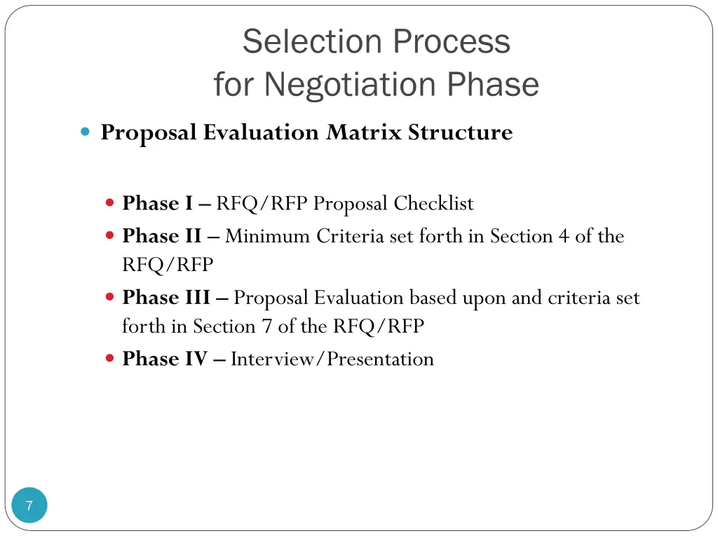 selection process for negotiation phase