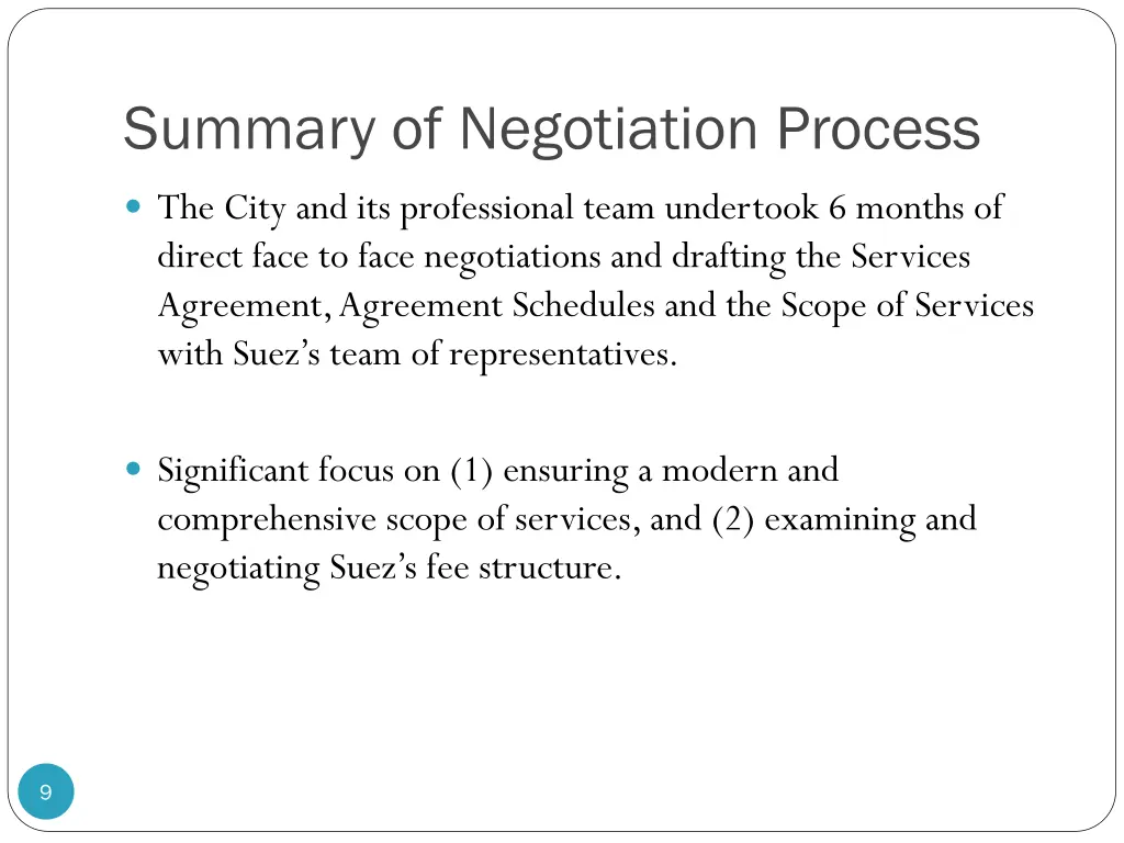 summary of negotiation process