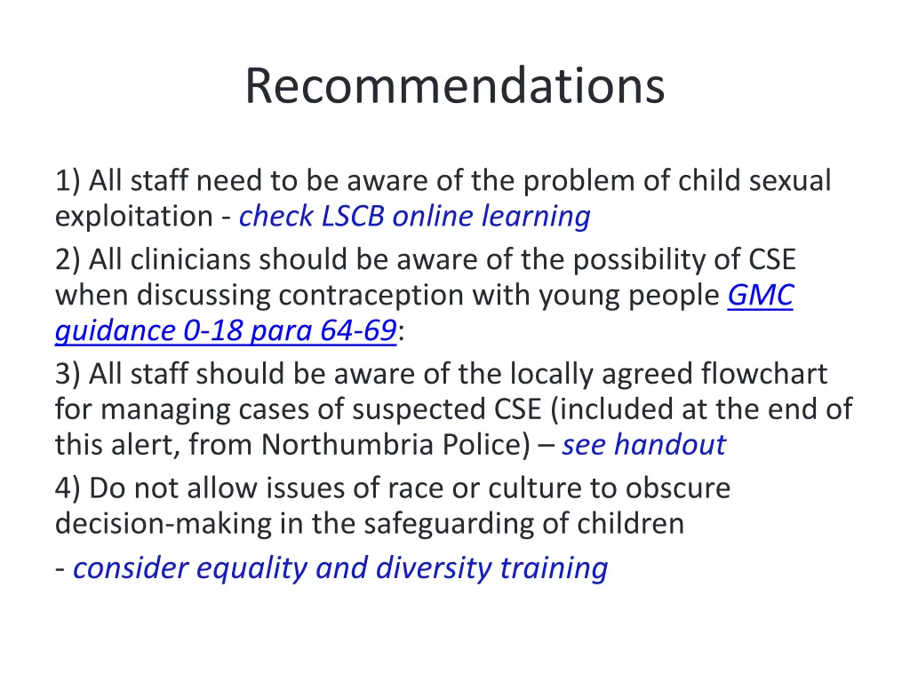 recommendations