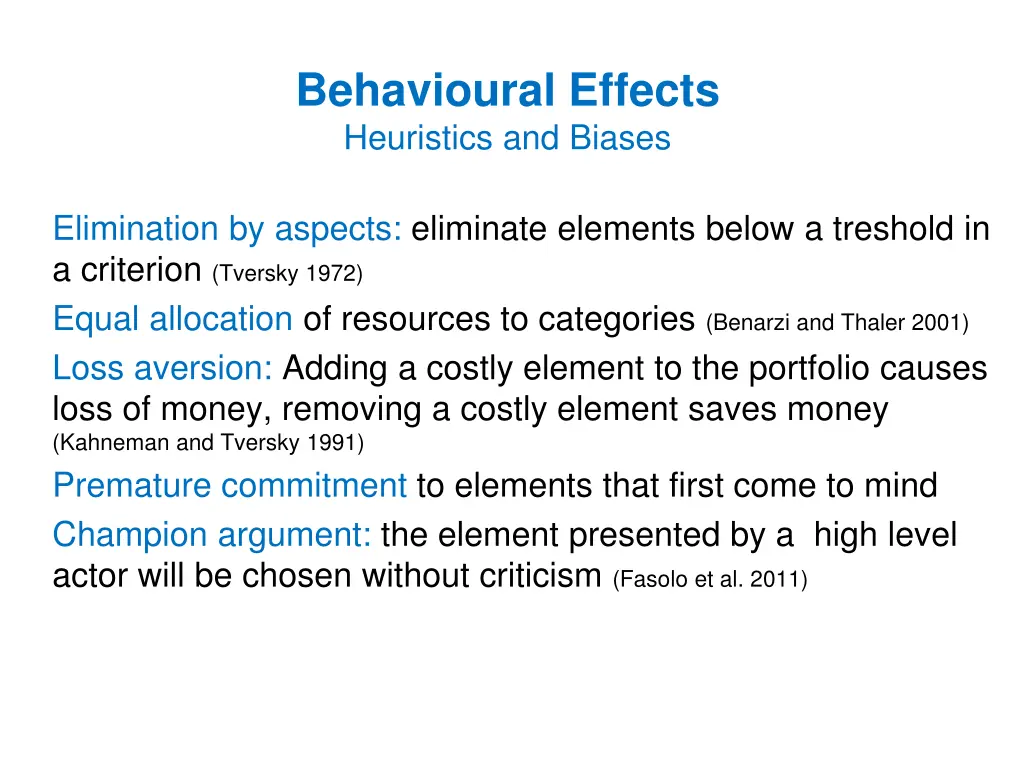 behavioural effects heuristics and biases