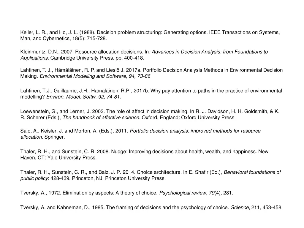keller l r and ho j l 1988 decision problem