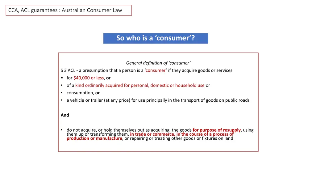cca acl guarantees australian consumer law