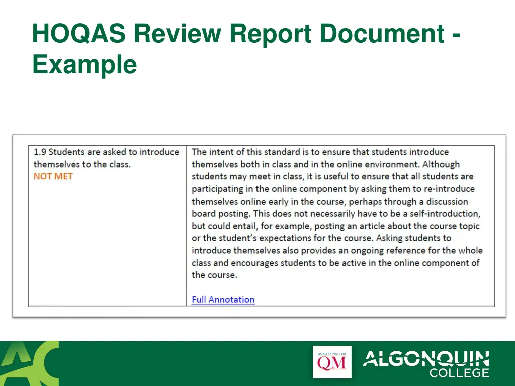 hoqas review report document example
