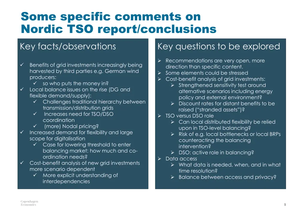 some specific comments on nordic tso report