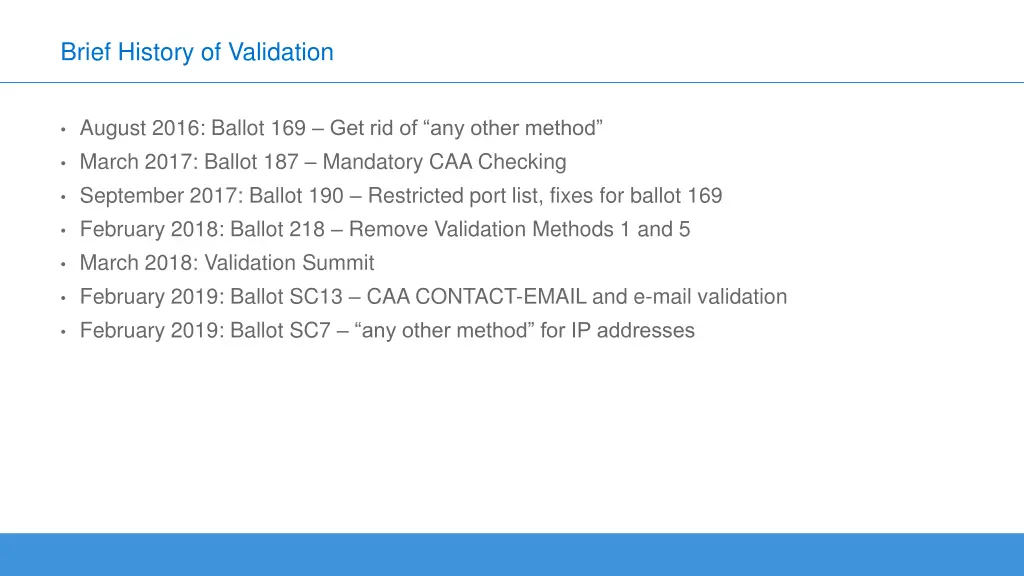 brief history of validation