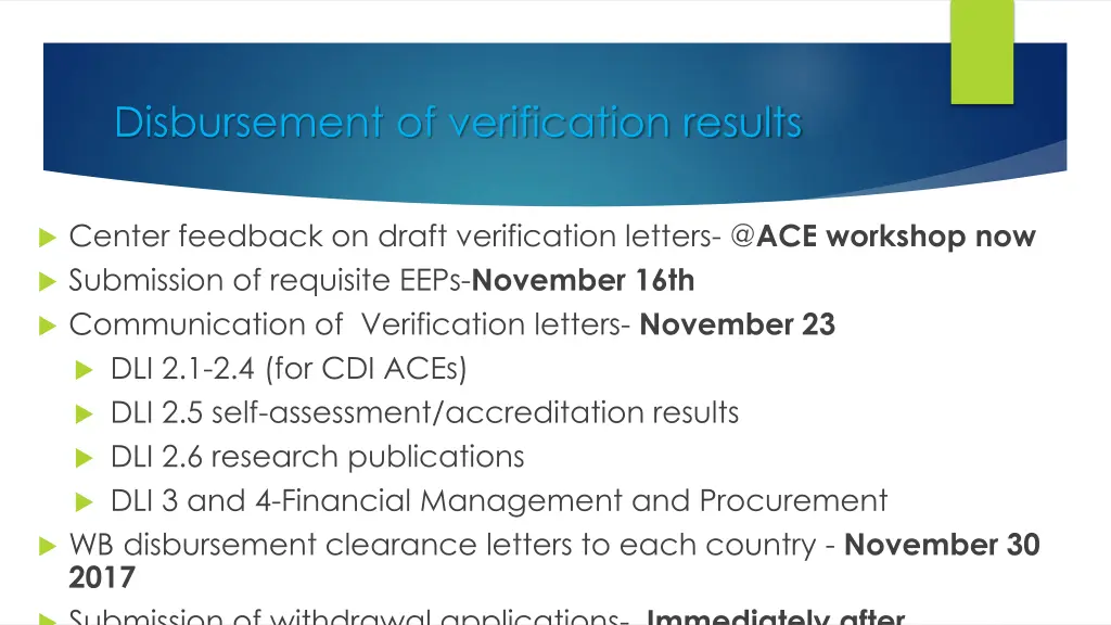 disbursement of verification results