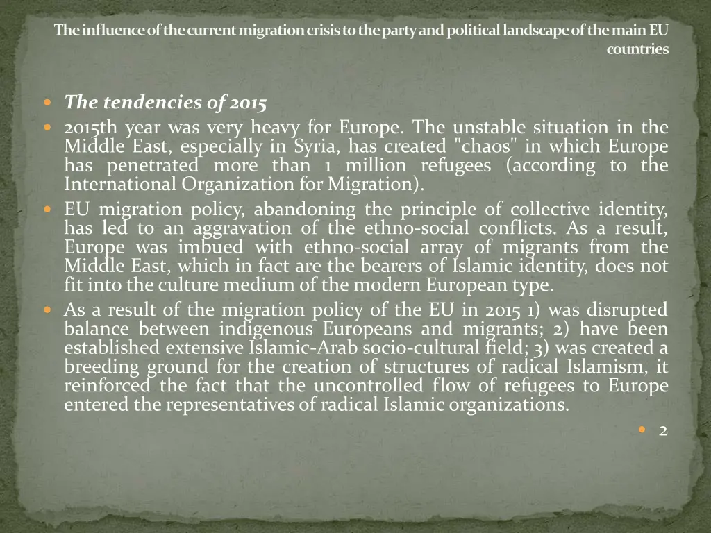 the influence of the current migration crisis 1