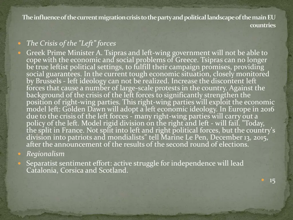 the influence of the current migration crisis 14
