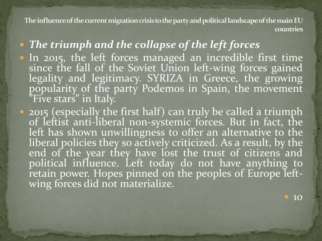 the influence of the current migration crisis 9