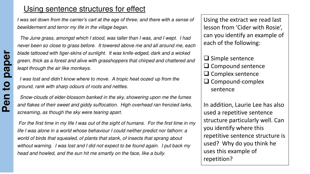 using sentence structures for effect