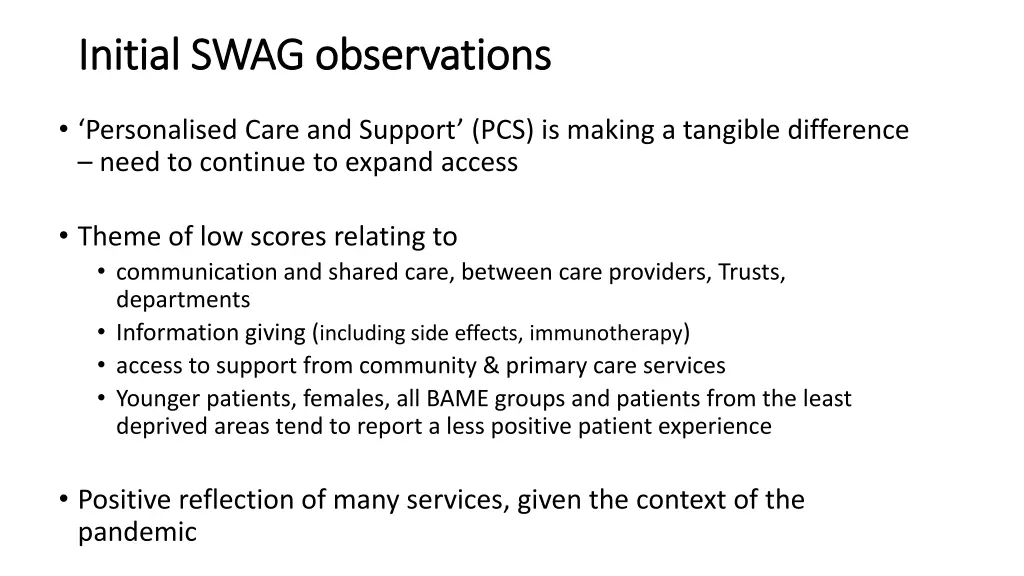 initial swag observations initial swag