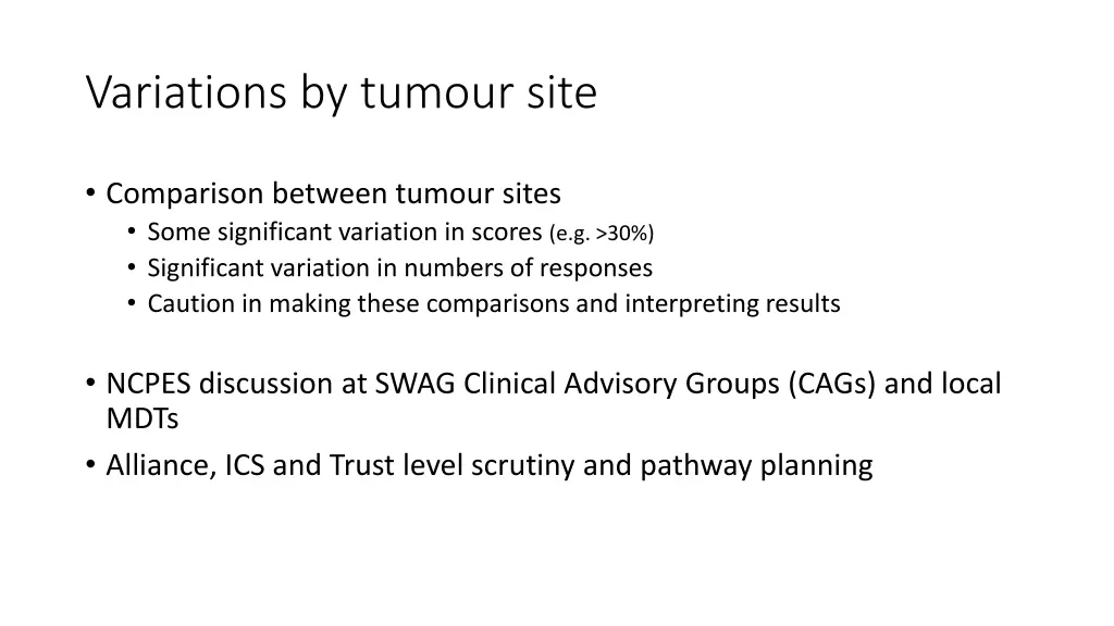 variations by tumour site