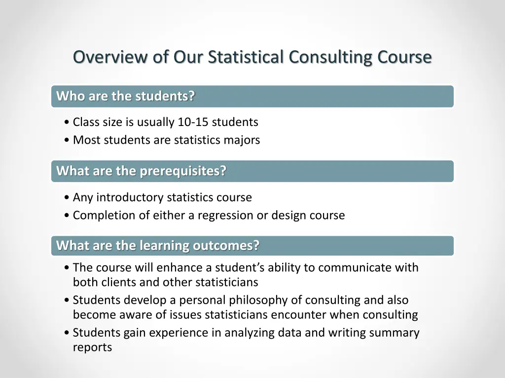 overview of our statistical consulting course