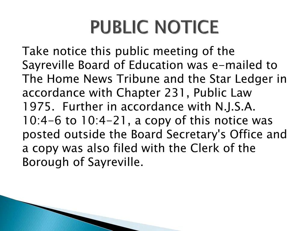 take notice this public meeting of the sayreville