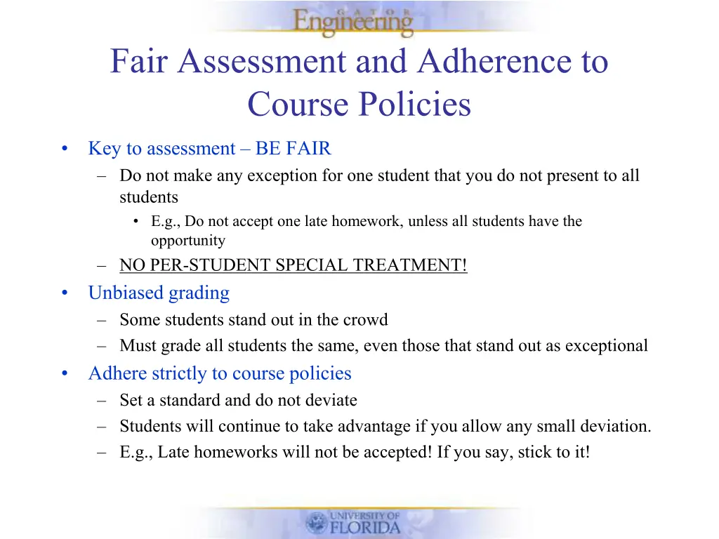 fair assessment and adherence to course policies