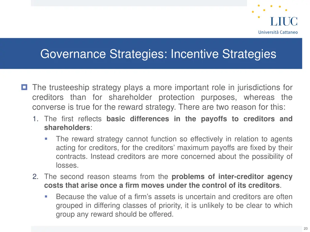 governance strategies incentive strategies