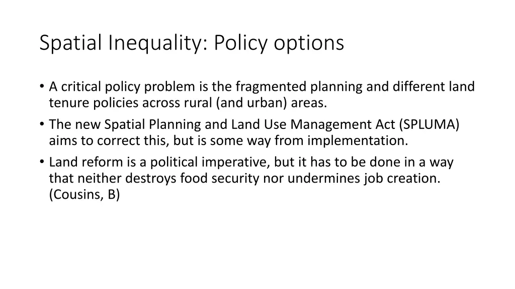 spatial inequality policy options