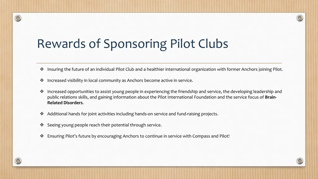 rewards of sponsoring pilot clubs