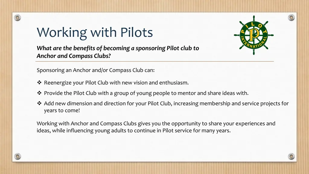 working with pilots