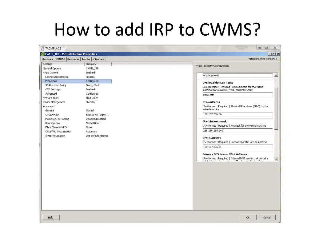 how to add irp to cwms 1