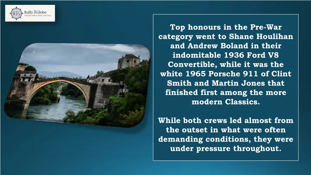 top honours in the pre war category went to shane