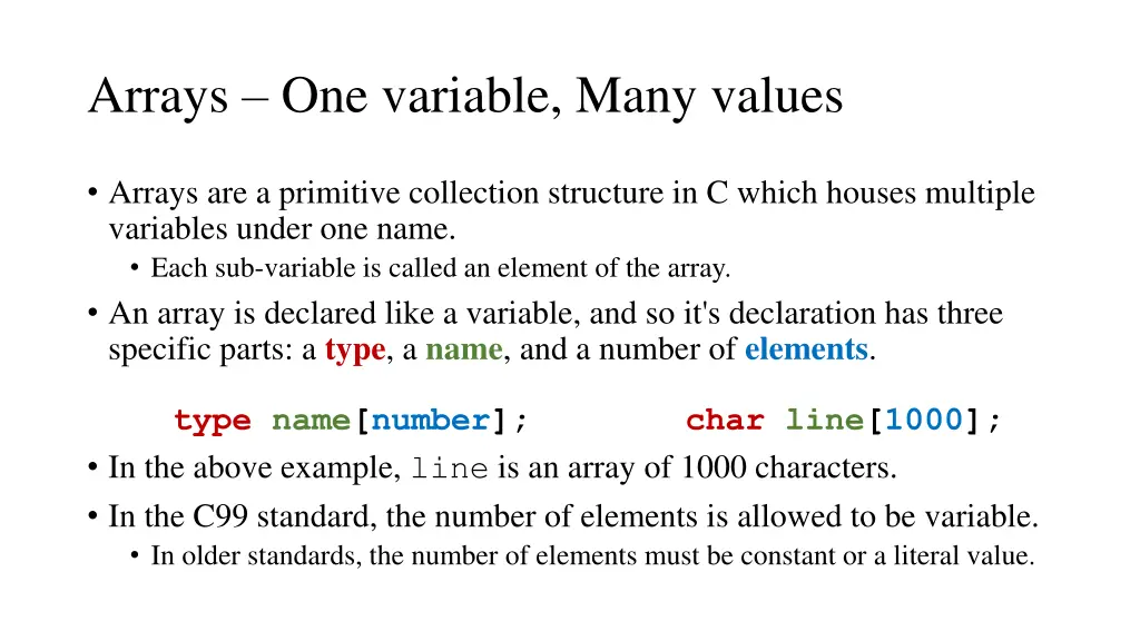 arrays one variable many values