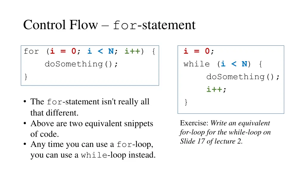 control flow for statement 1