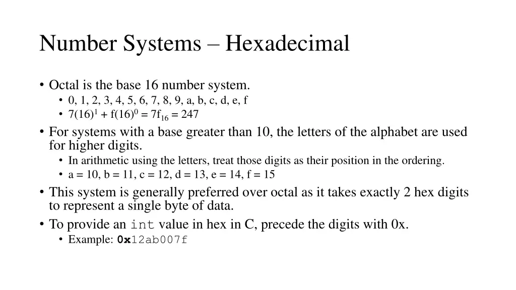 number systems hexadecimal