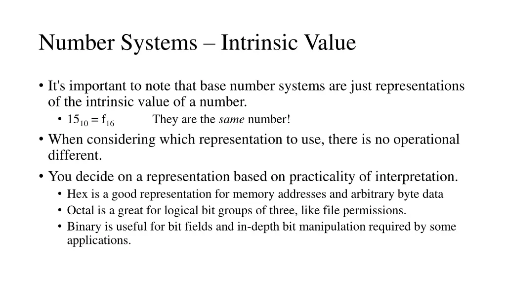 number systems intrinsic value