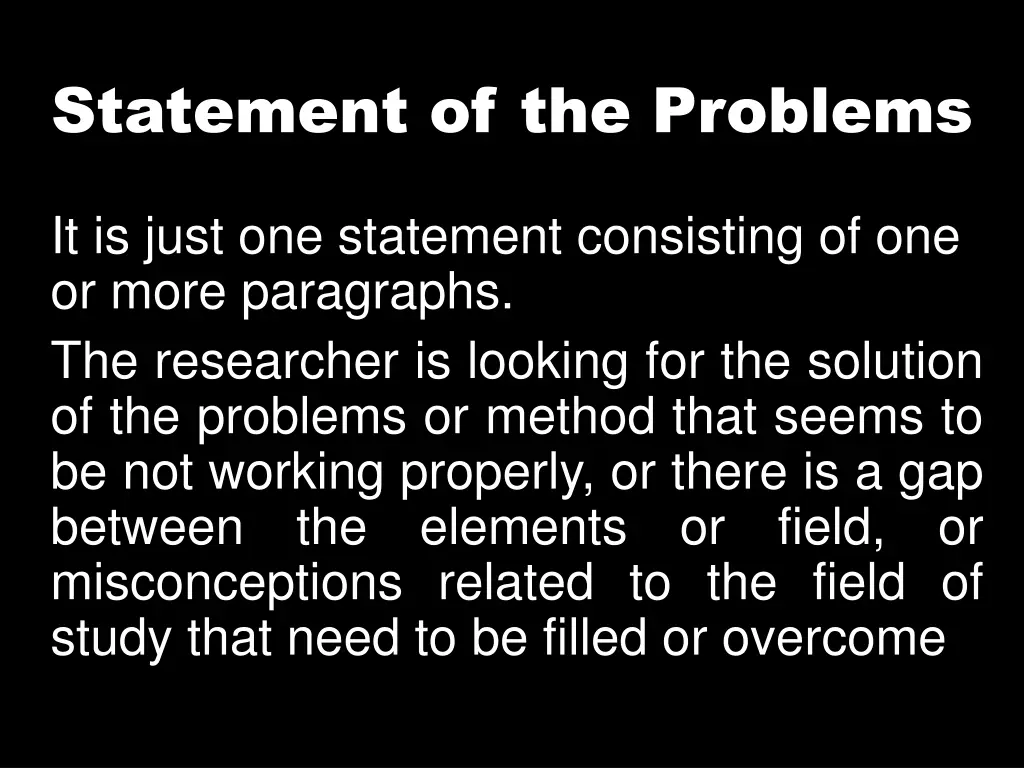 statement of the problems