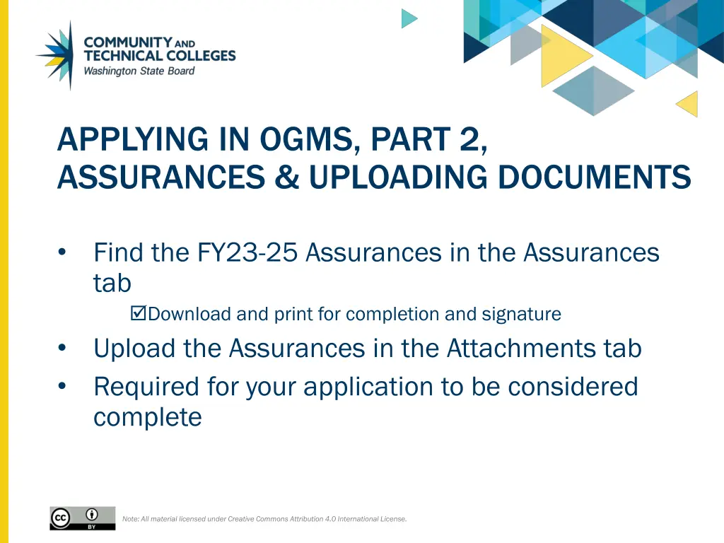 applying in ogms part 2 assurances uploading
