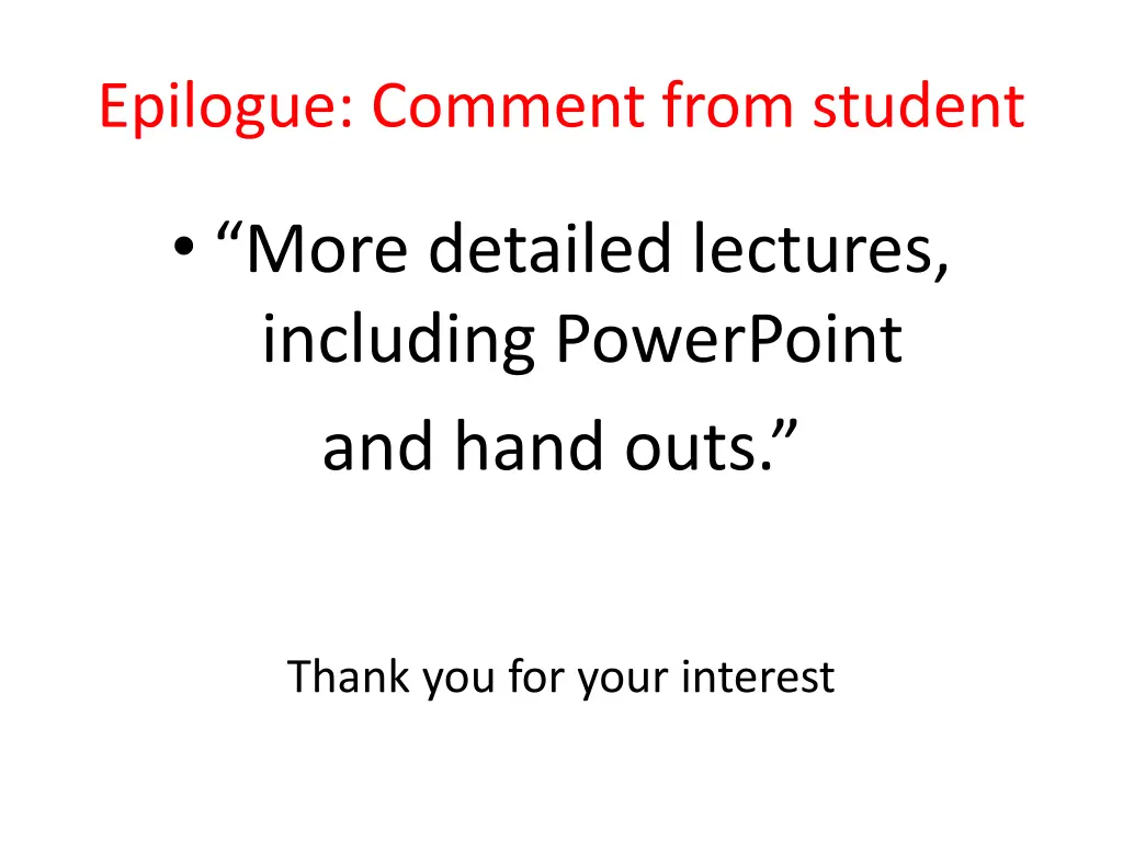 epilogue comment from student
