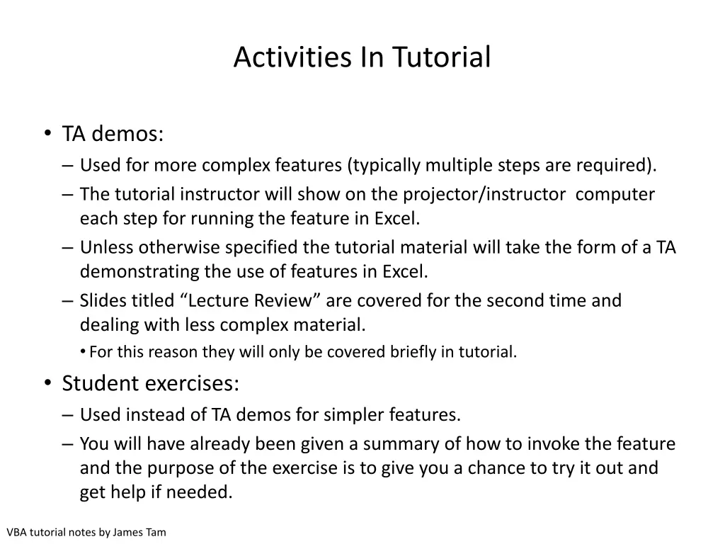 activities in tutorial