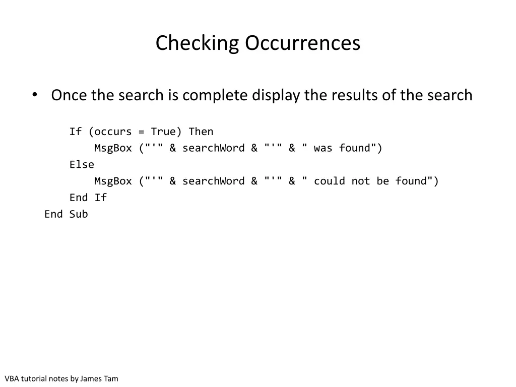 checking occurrences 1