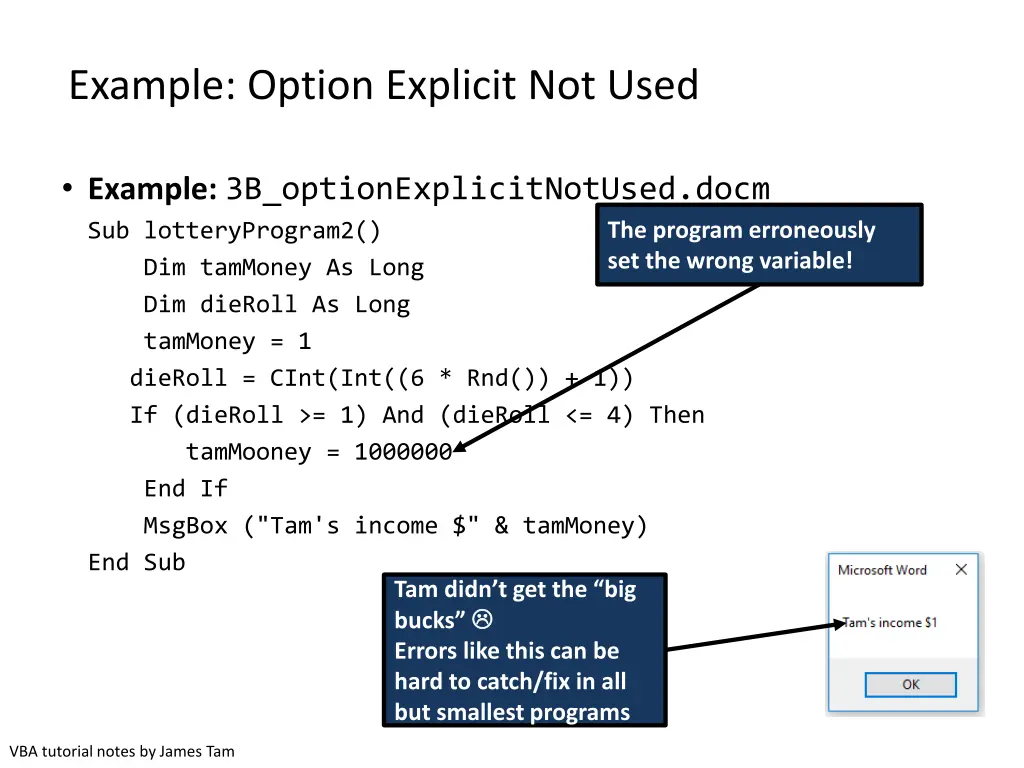 example option explicit not used