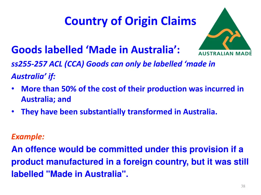 country of origin claims