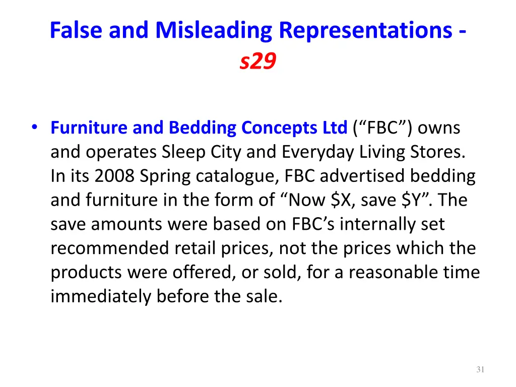 false and misleading representations s29