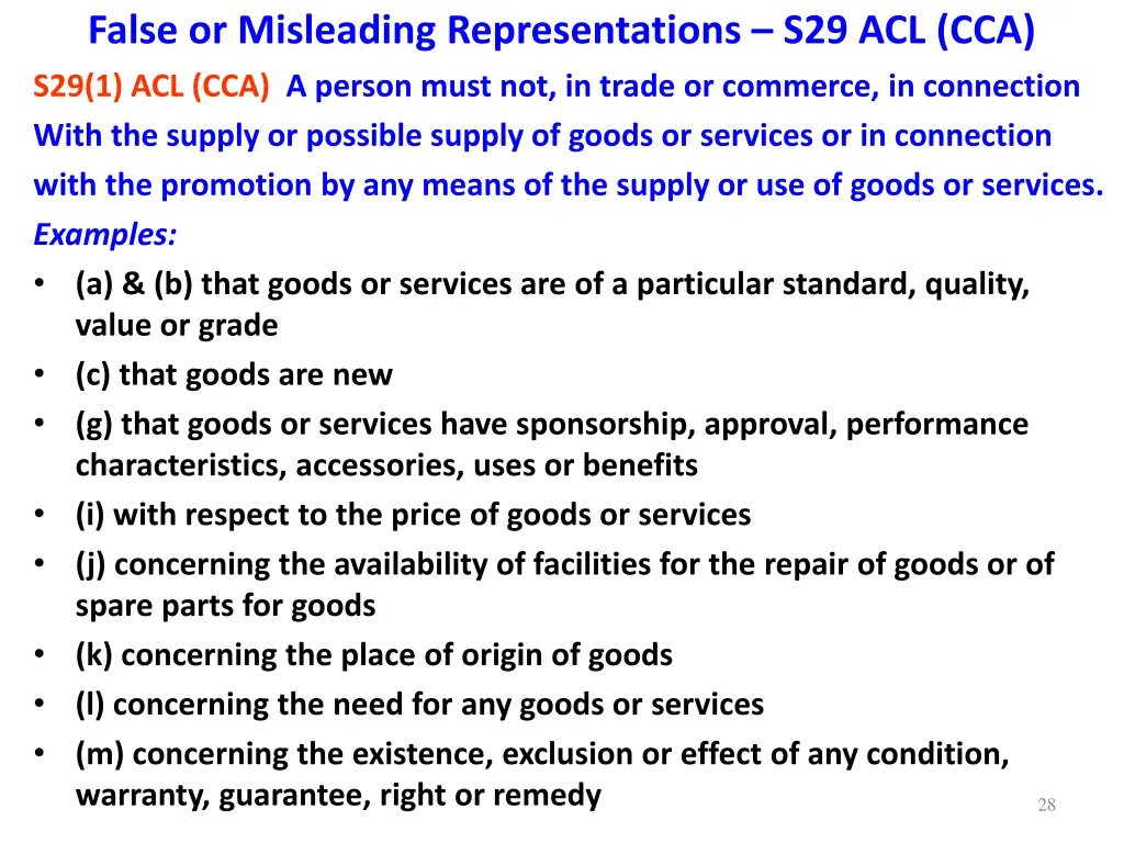 false or misleading representations