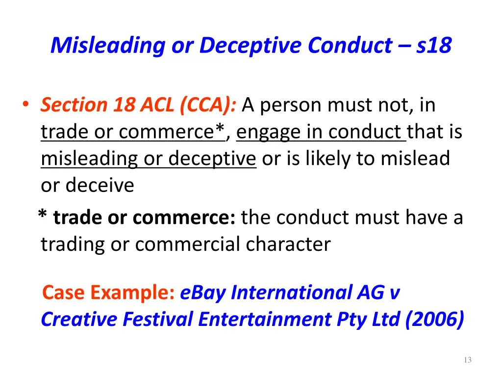misleading or deceptive conduct s18