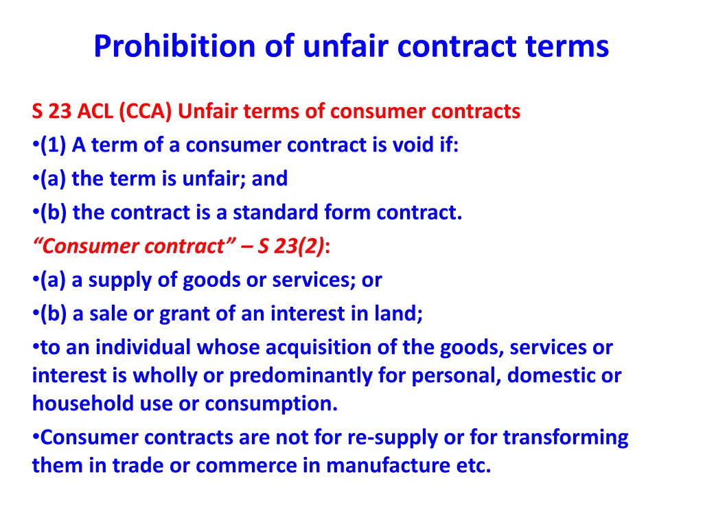 prohibition of unfair contract terms