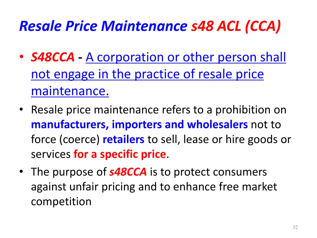resale price maintenance s48 acl cca