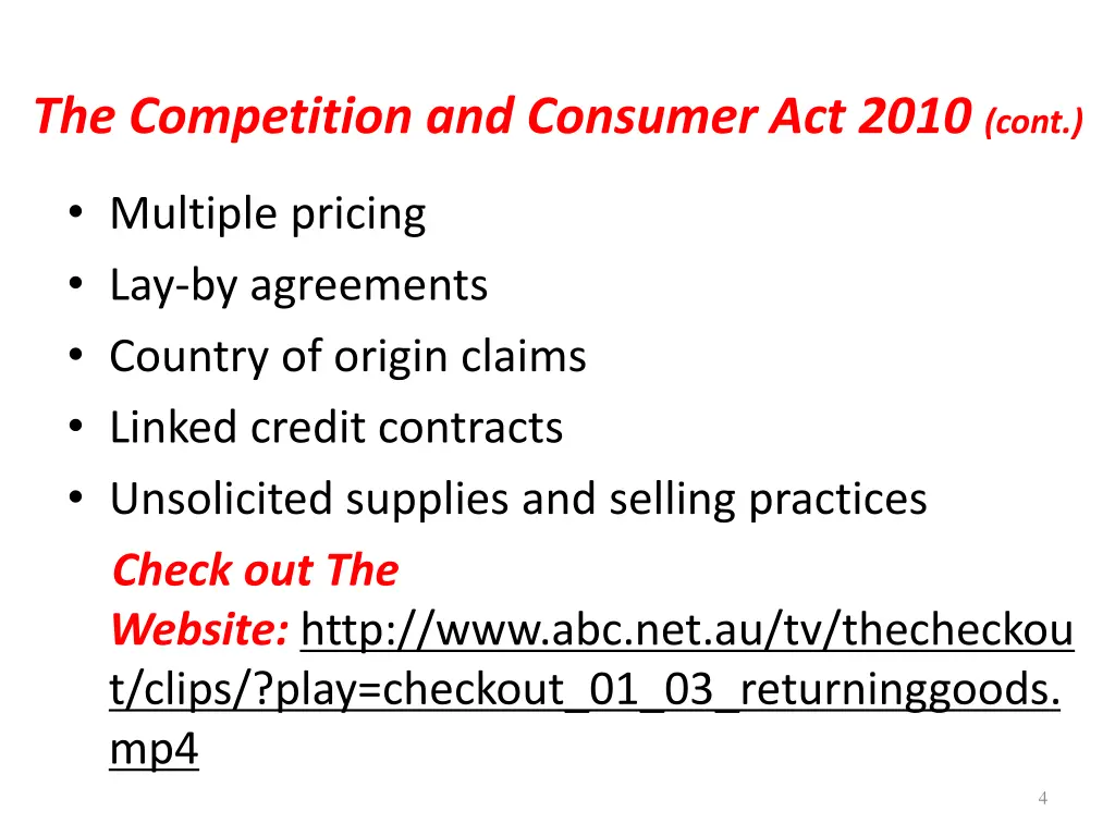 the competition and consumer act 2010 cont