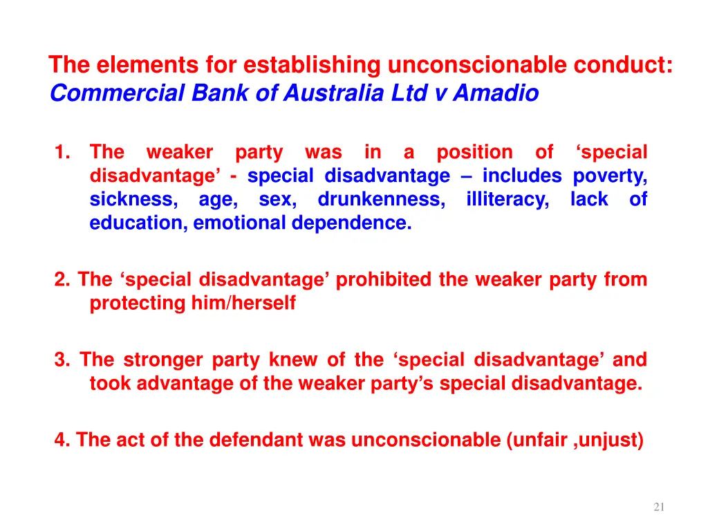 the elements for establishing unconscionable