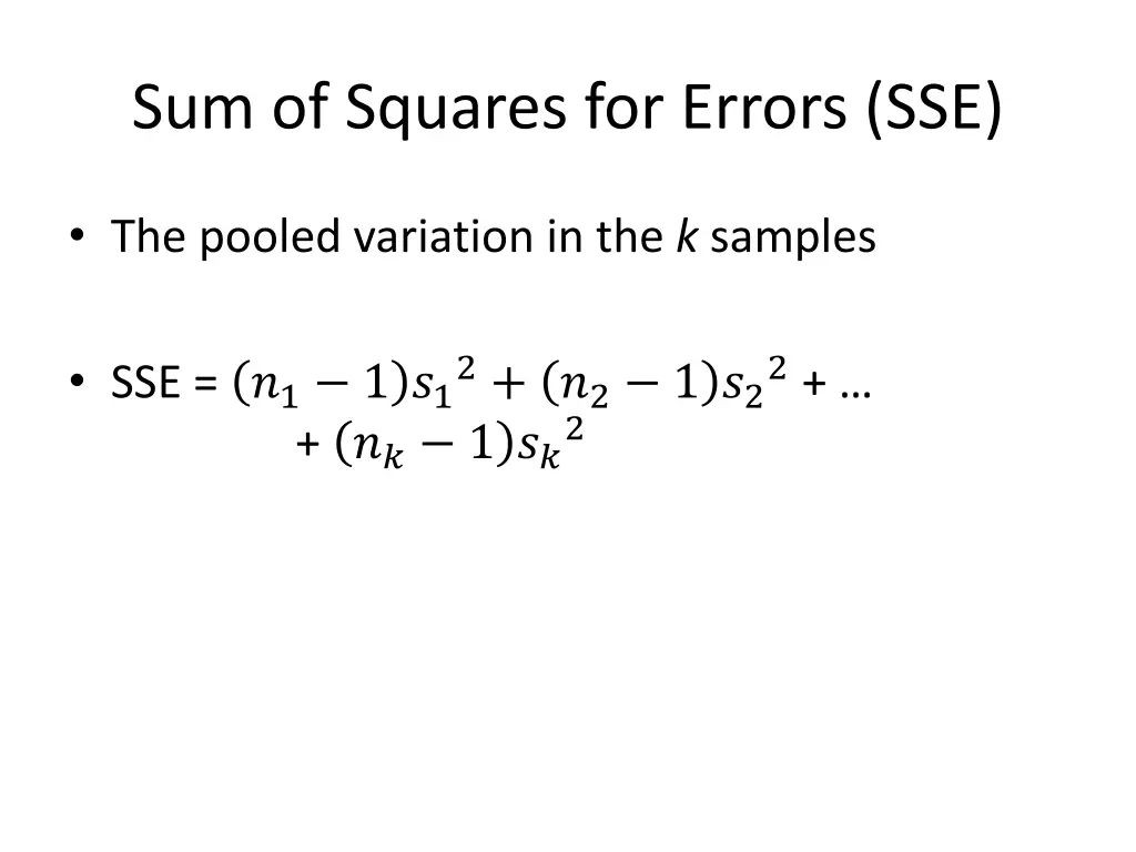 sum of squares for errors sse