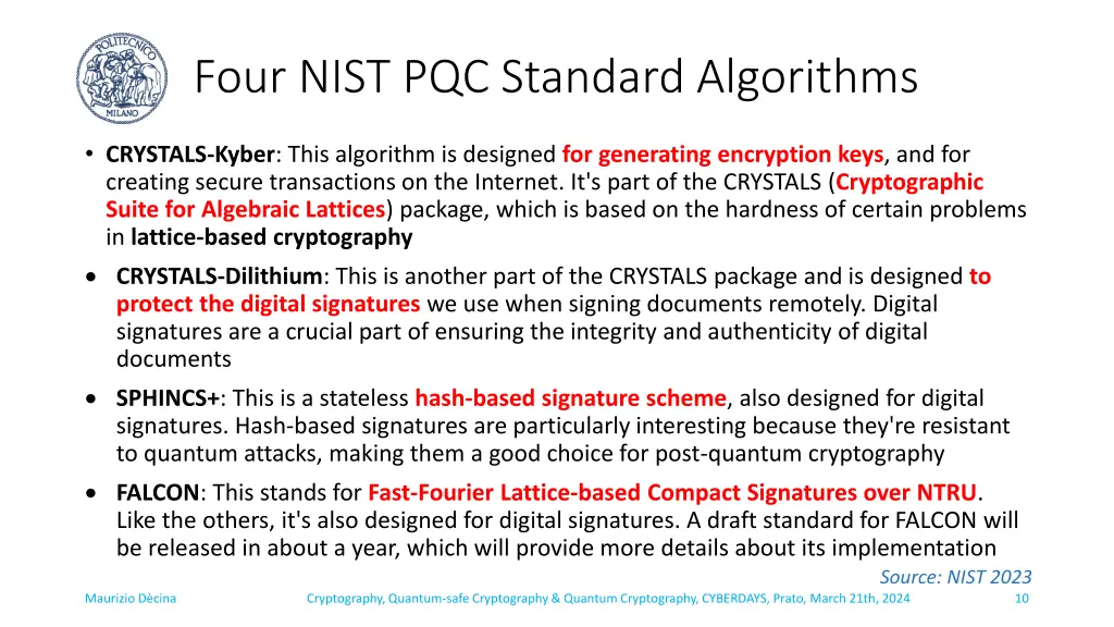 four nist pqc standard algorithms